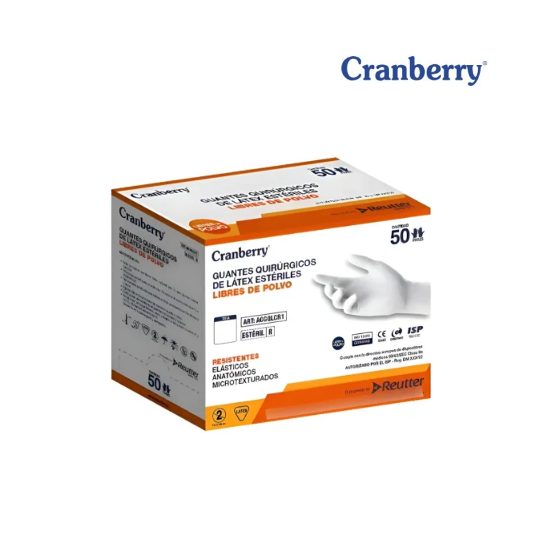 Guantes Quirúrgicos Esteril Caja 50 un. Cranberry